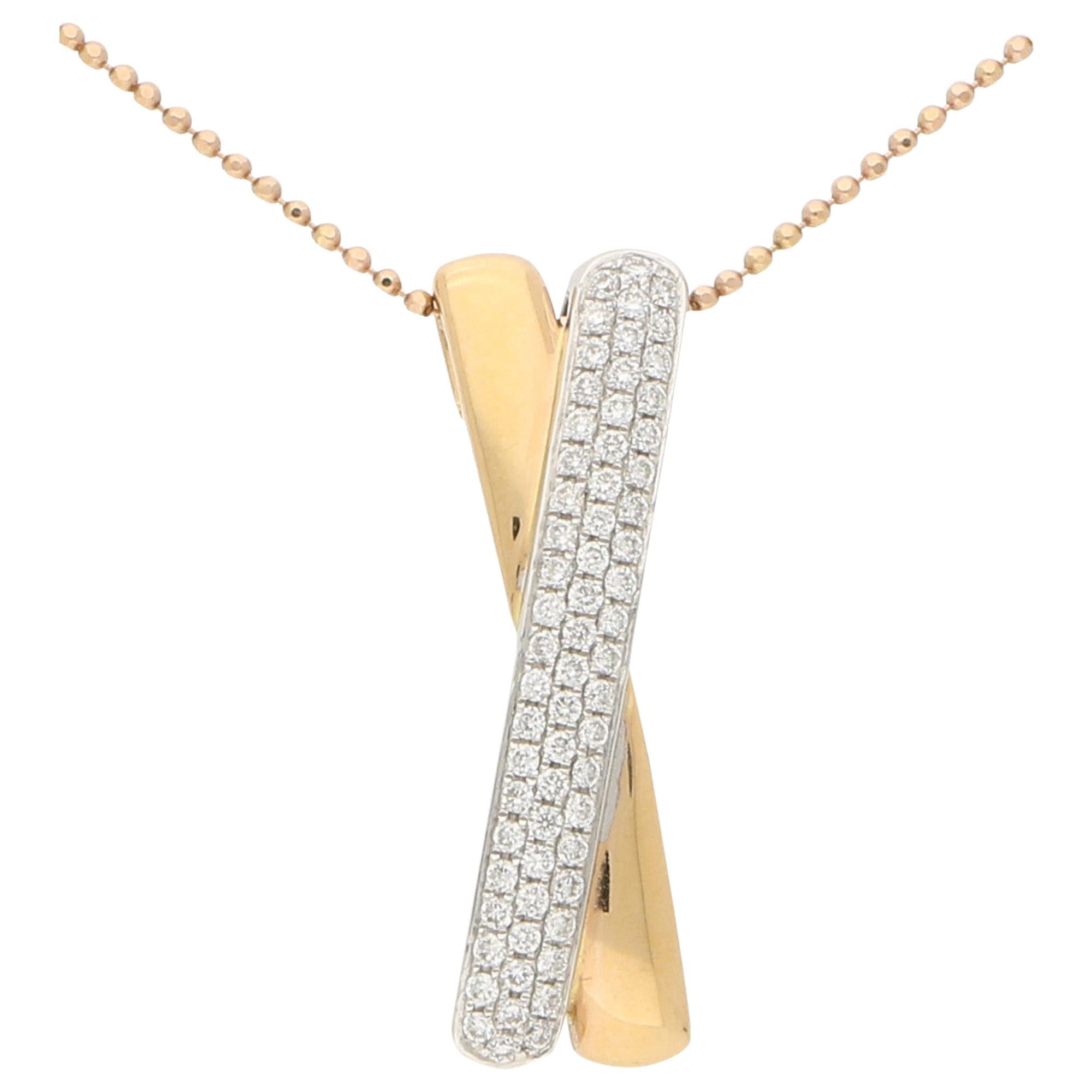 Diamond Cross 'X' Pendant Set in 18 Karat Rose and White Gold