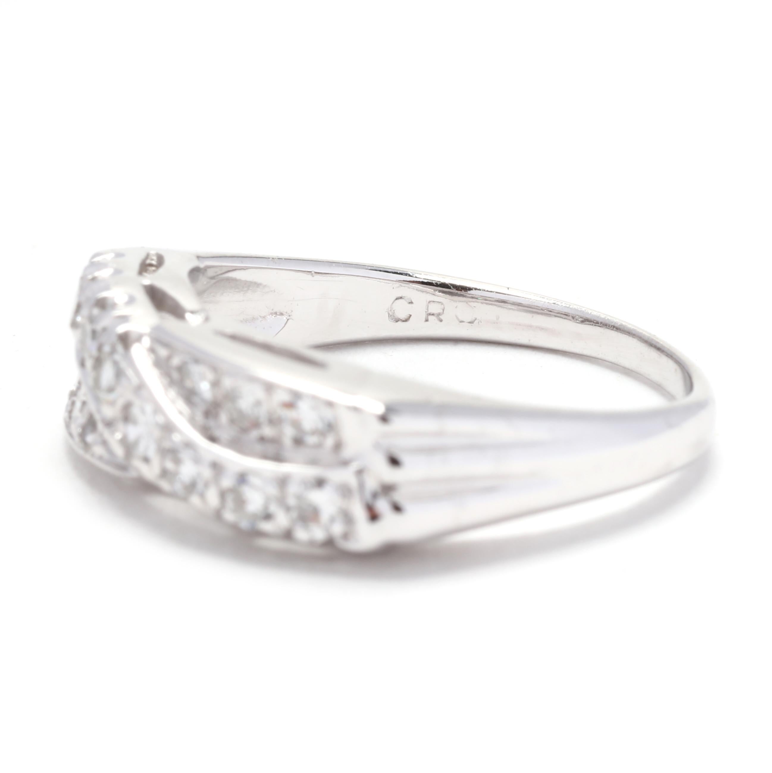 Diamant-Crossover-Ring, 14K Weißgold, Ring Größe 5,75, Vintage Diamant für Damen oder Herren im Angebot