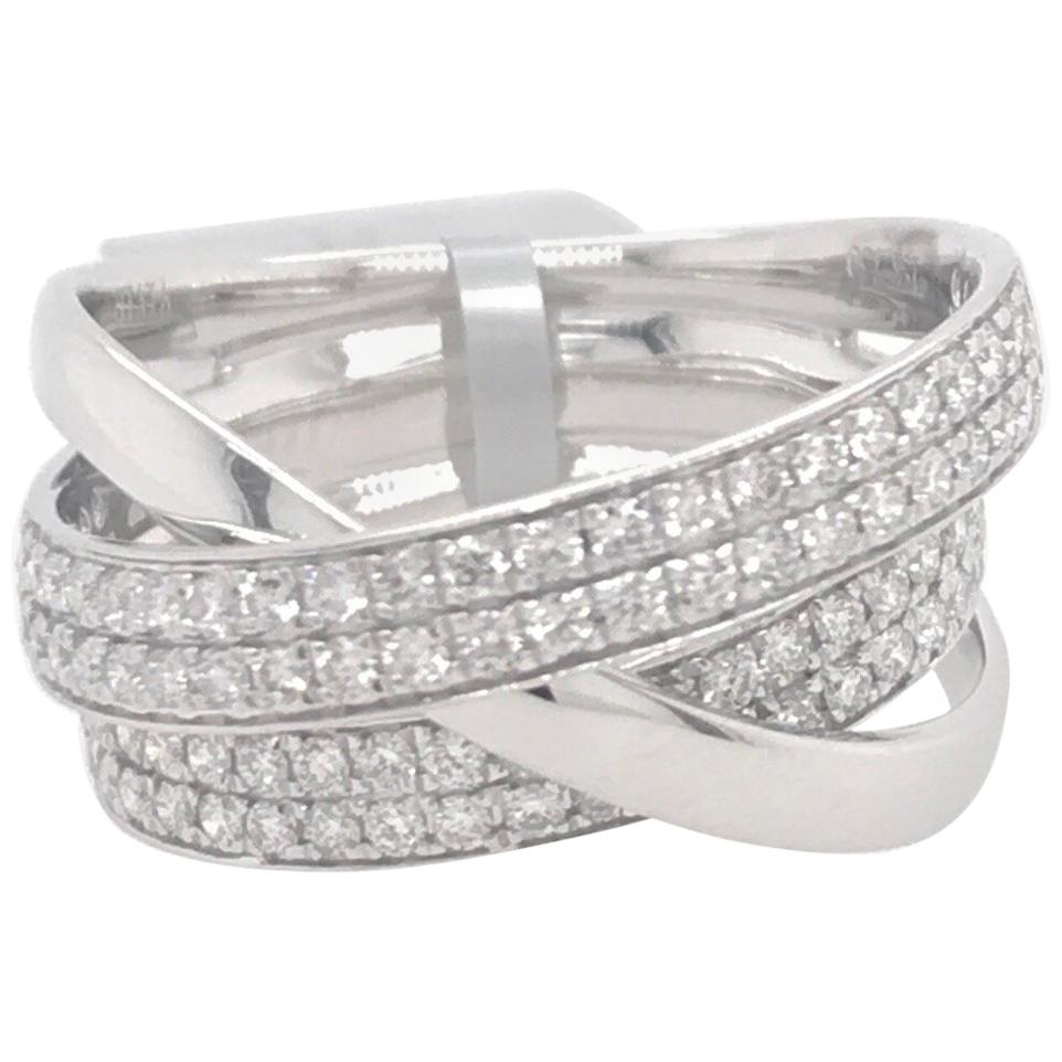 Diamond Crossover Ring 0.79 Carat 18 Karat White Gold For Sale