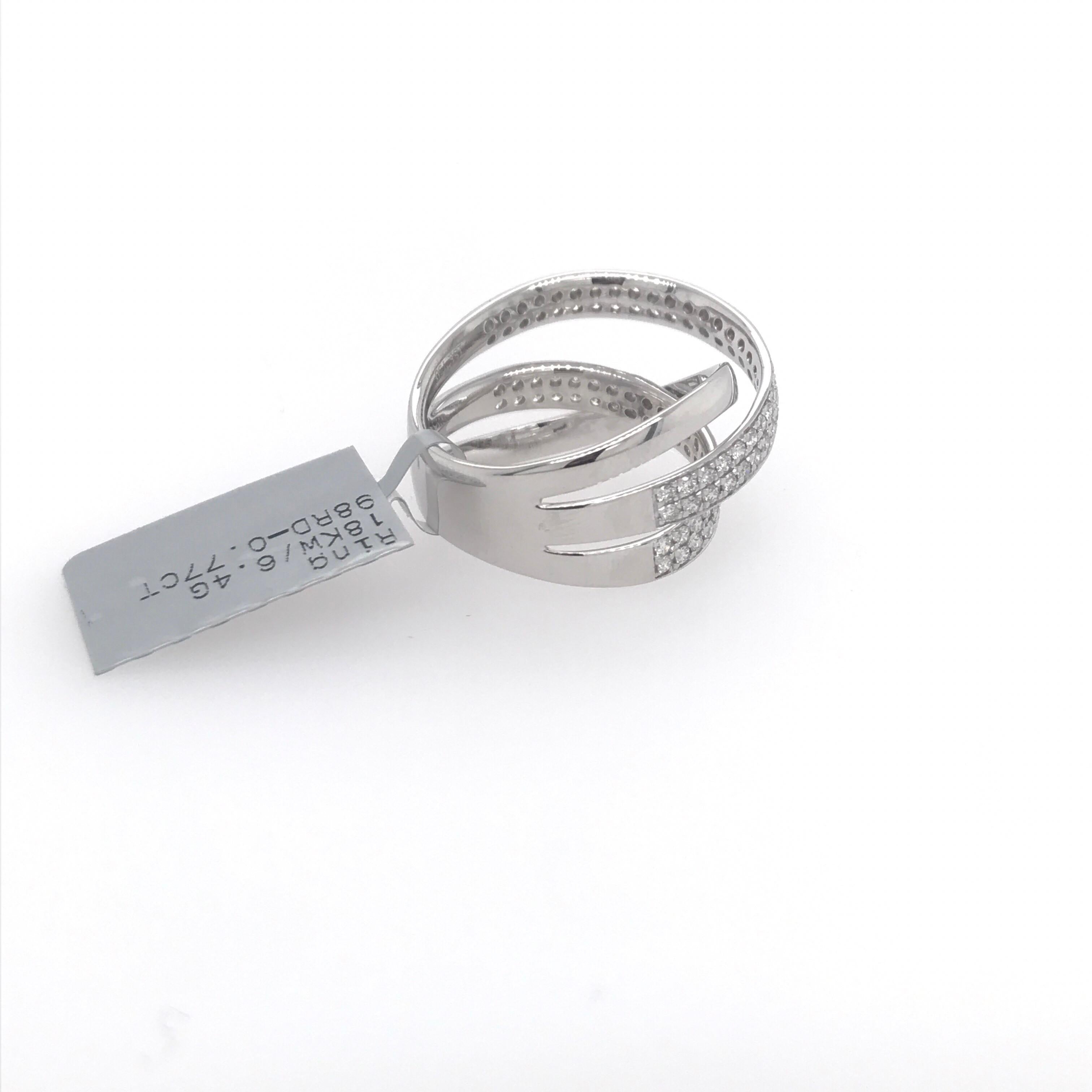 Contemporary Diamond Crossover Ring 0.79 Carat 18 Karat White Gold For Sale