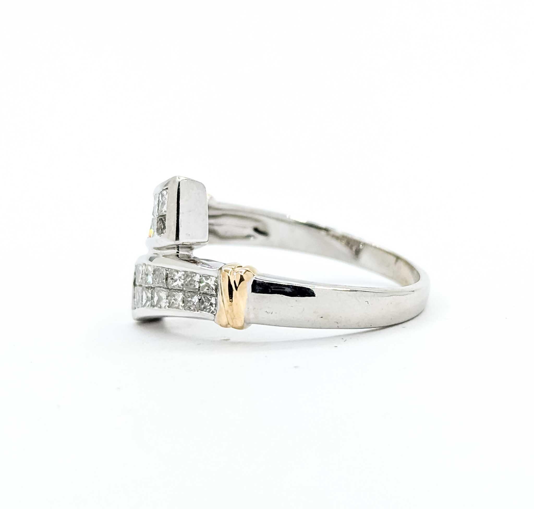 Princess Cut Diamond Crossover Ring in 14K Two-Tone Gold For Sale