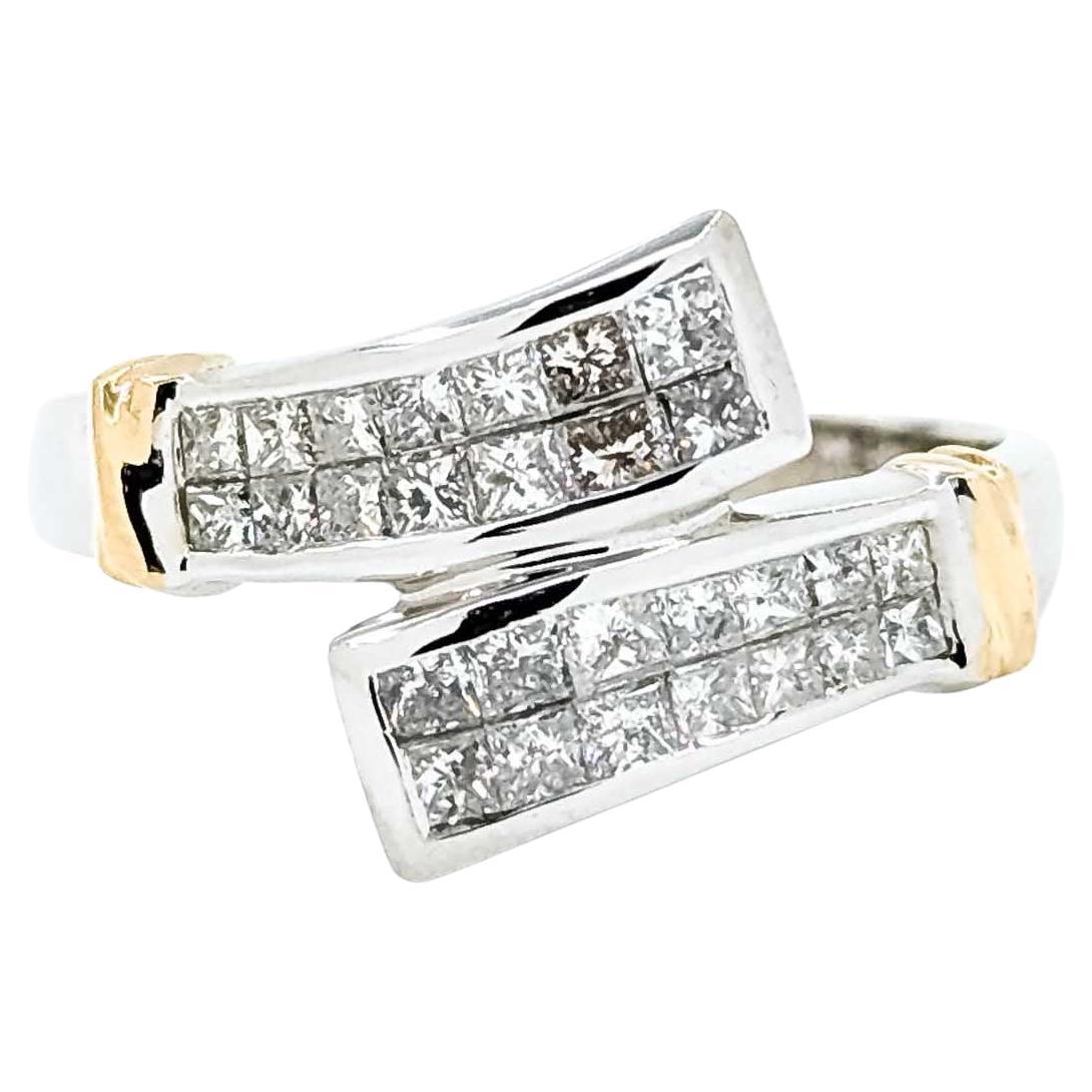 Diamond Crossover Ring in 14K Two-Tone Gold For Sale