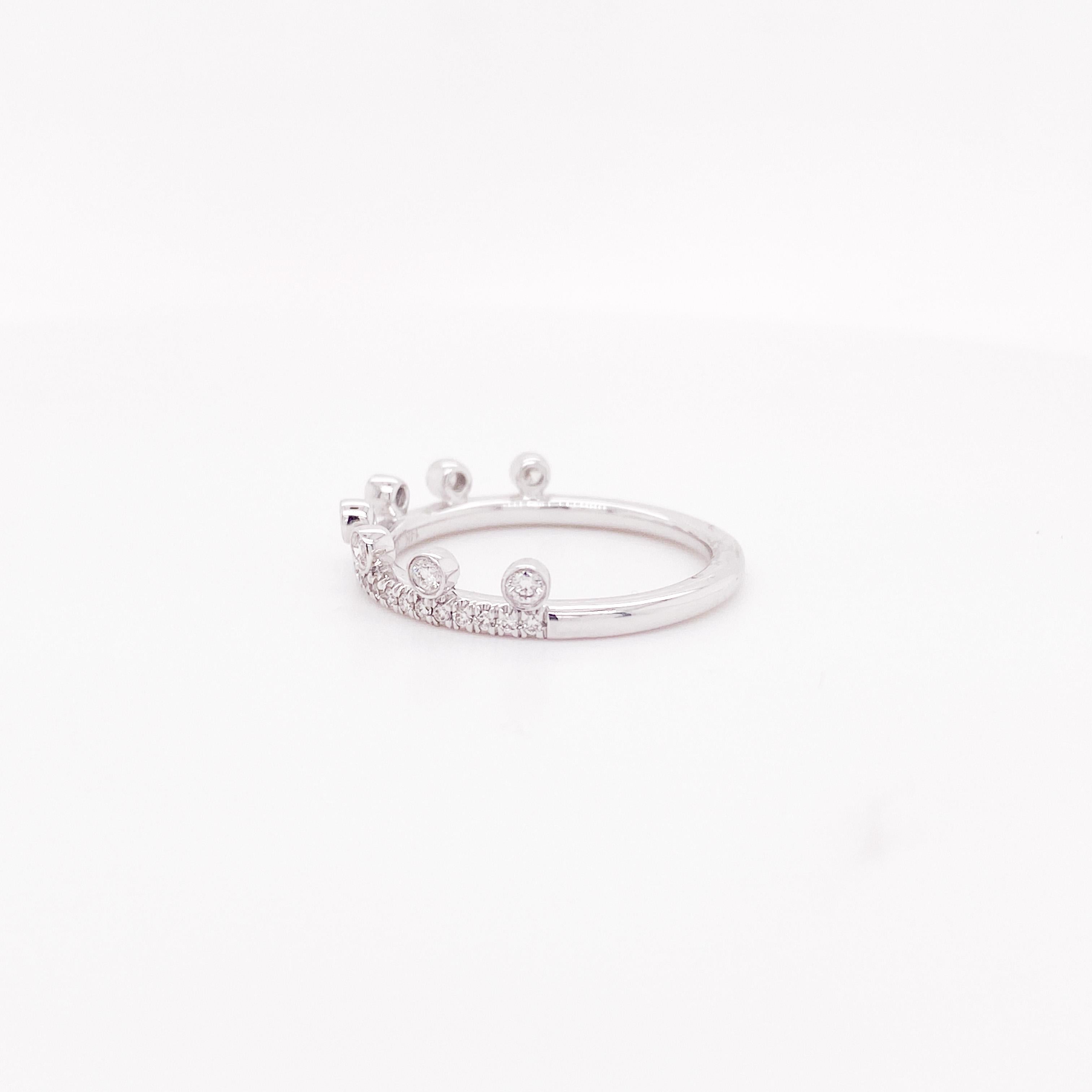 For Sale:  Diamond Crown Ring 1/4 Carat, 14k White or Yellow or Rose Gold, Stacking Band 2