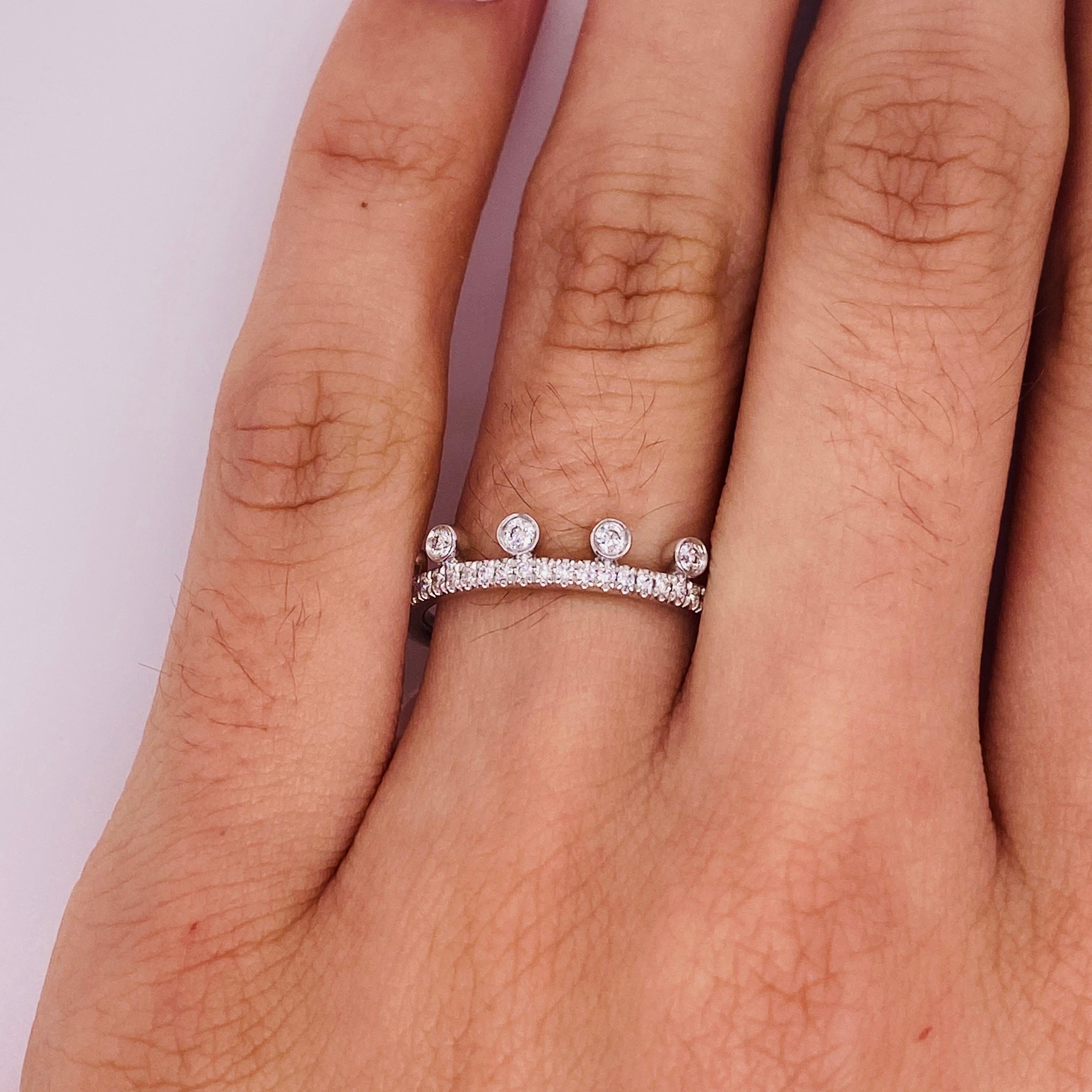 For Sale:  Diamond Crown Ring 1/4 Carat, 14k White or Yellow or Rose Gold, Stacking Band 4