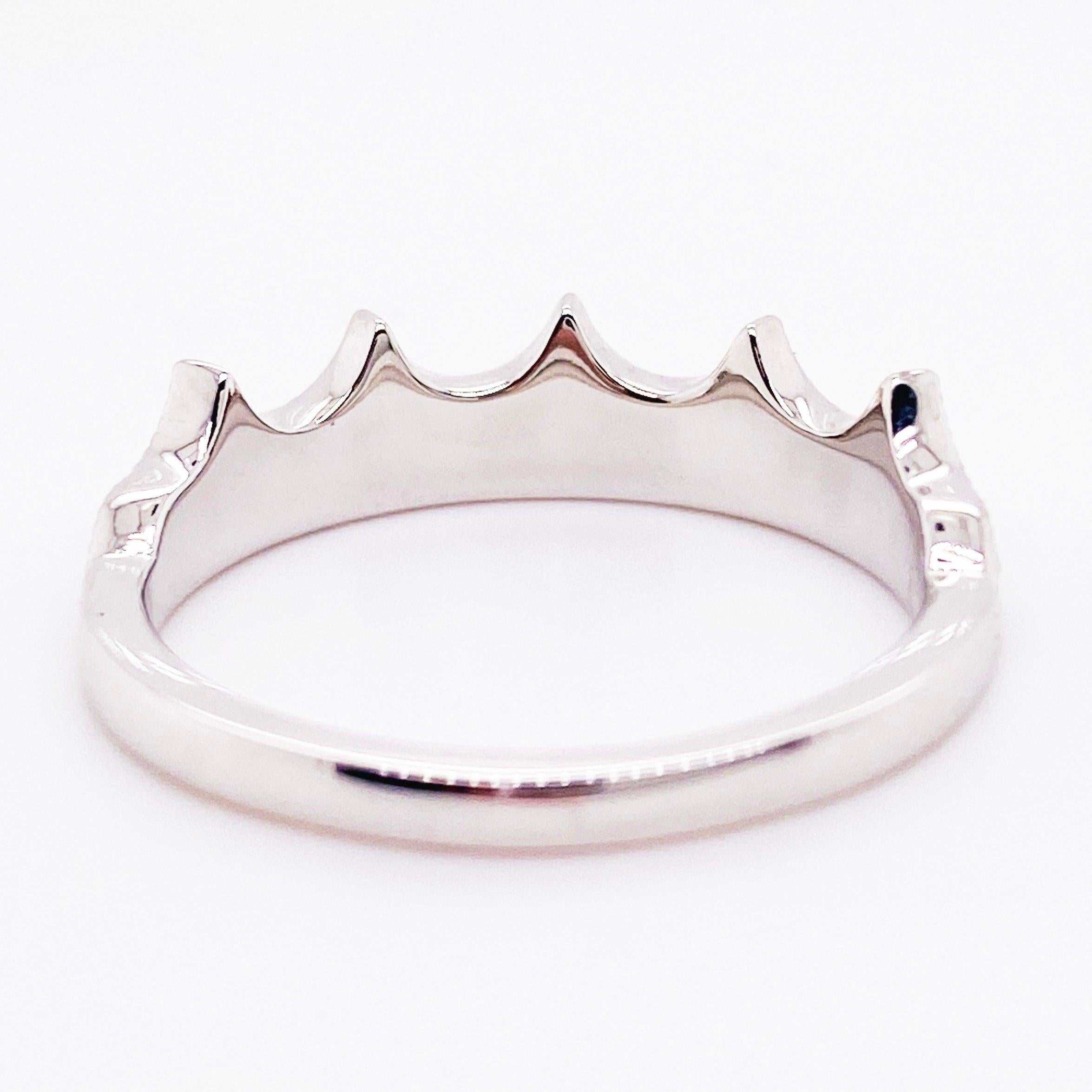 For Sale:  Diamond Crown Ring, 14 Karat White Gold, 9 Diamonds, Diamond Wedding Band 5