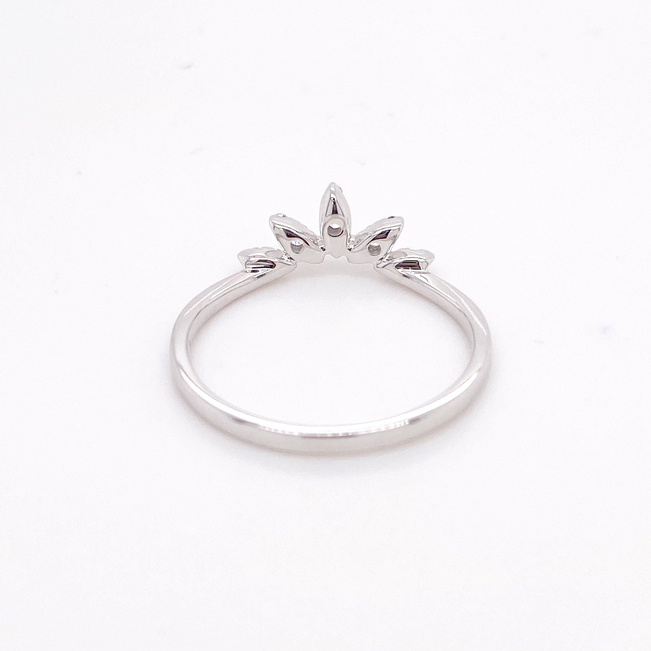 For Sale:  Diamond Crown Ring, 14 Karat White Gold Curved Band, Round, Marquise 5