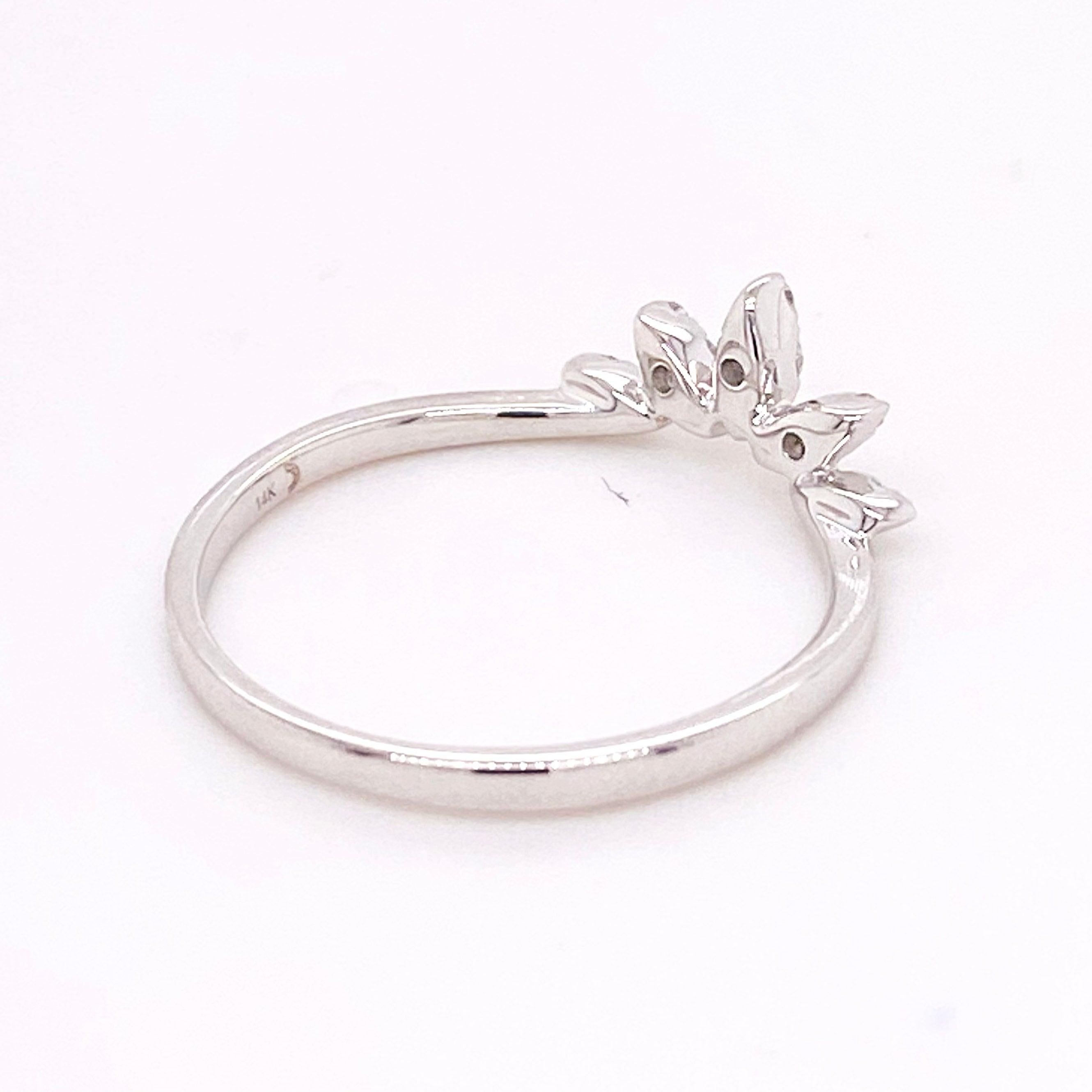 For Sale:  Diamond Crown Ring, 14 Karat White Gold Curved Band, Round, Marquise 6