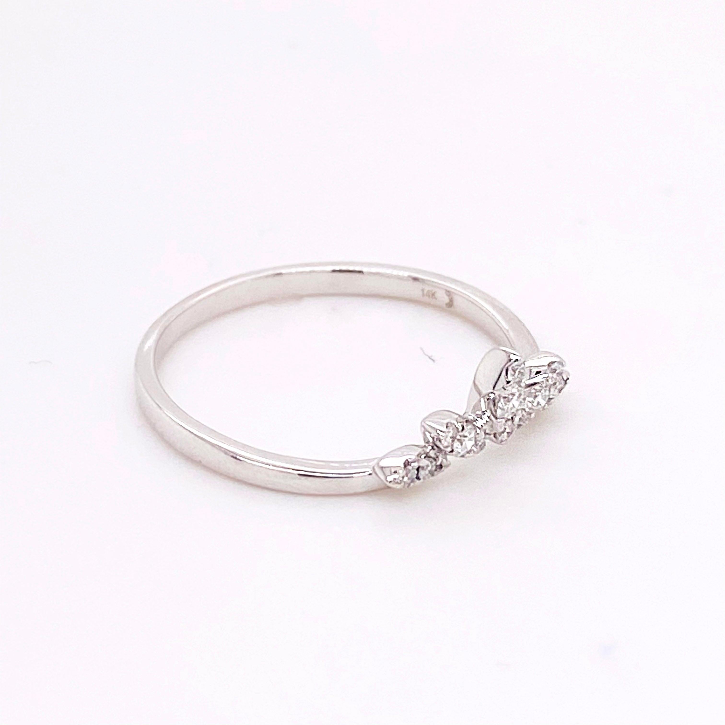 For Sale:  Diamond Crown Ring, 14 Karat White Gold Curved Band, Round, Marquise 7