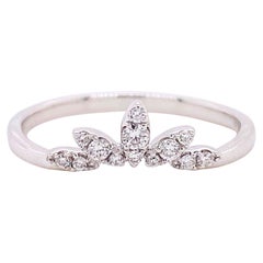 Bague couronne en diamants, anneau couronne incurvé en or blanc 14 carats, ronde et marquise