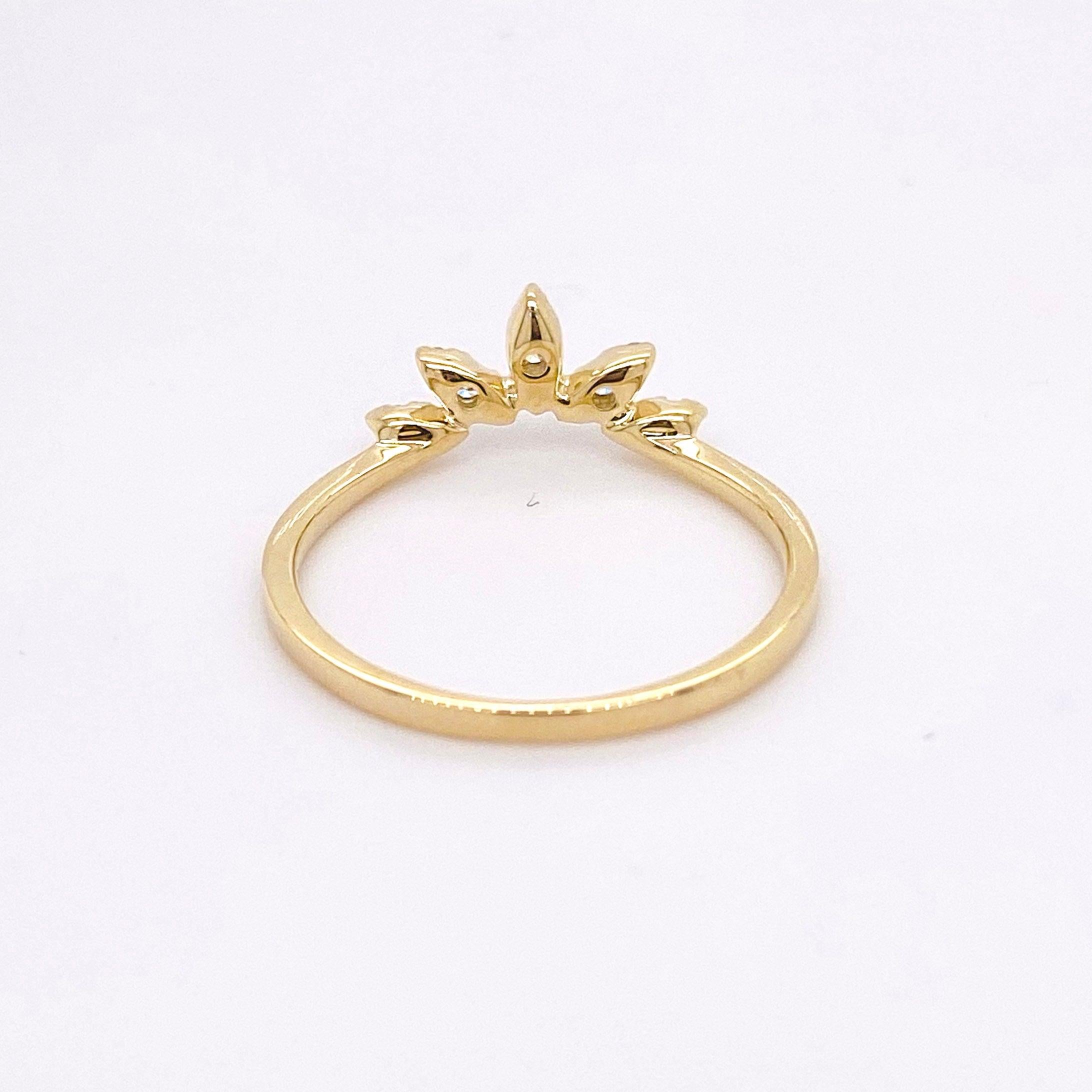 For Sale:  Diamond Crown Ring, 14 Karat Yellow Gold Curved Band, Round, Marquise 4