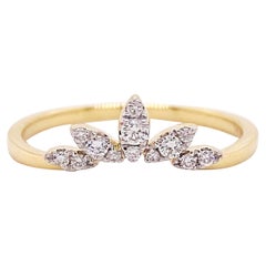 Diamond Crown Ring, 14 Karat Yellow Gold Curved Band, Round, Marquise