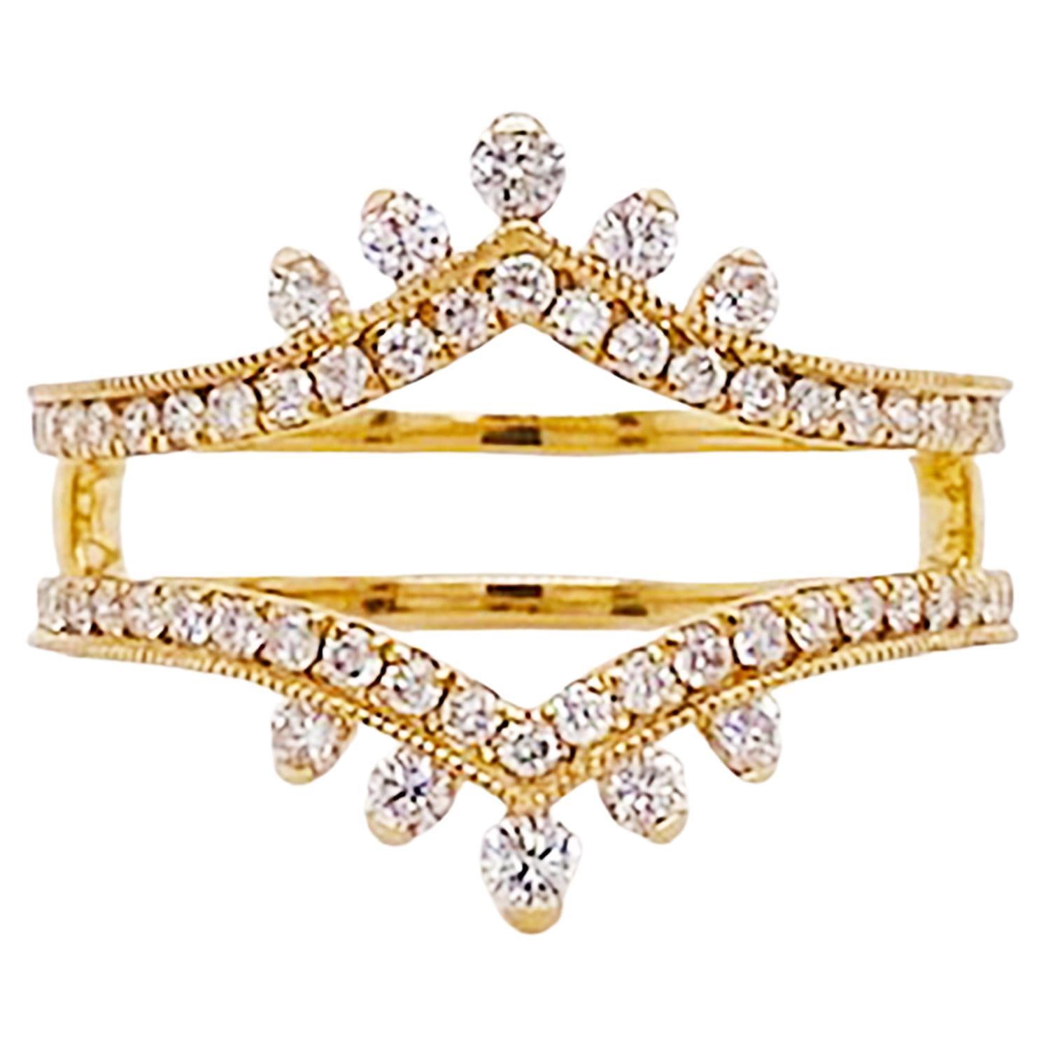 Anneau de mariage de garde en or 14 carats avec diamants 0,55 carat et anneau en forme de couronne