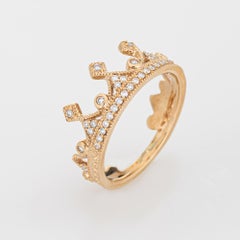 Diamond Crown Ring Estate 10k Yellow Gold Tiara Fine Jewelry