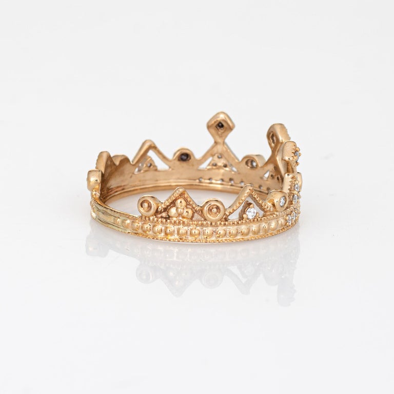 Diamond Crown Ring Estate 10k Yellow Gold Tiara Fine Jewelry For Sale