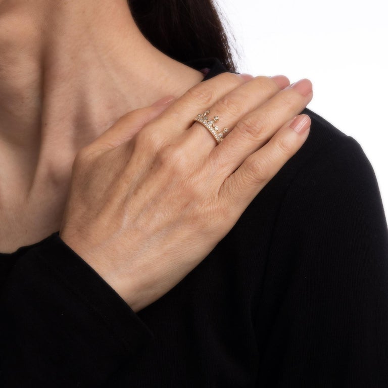 Diamond Crown Ring Estate 10k Yellow Gold Tiara Fine Jewelry For Sale