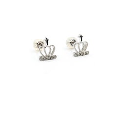 Diamond Crown Stud Earrings in 18k White Gold