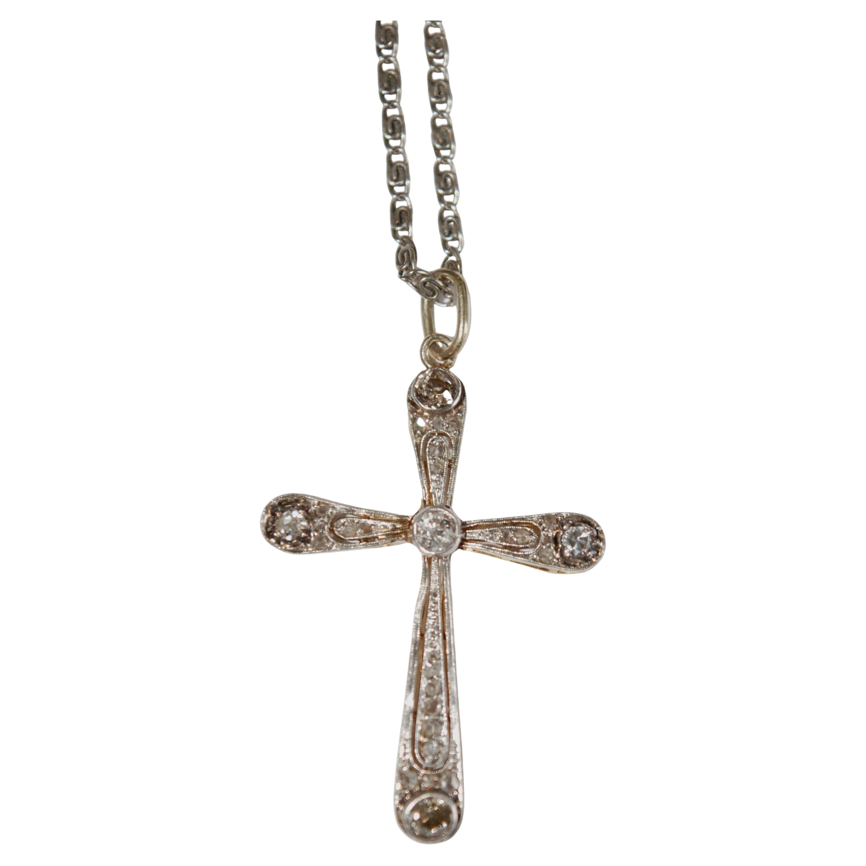 Belle Époque Diamond Crucifix Pendant Necklace