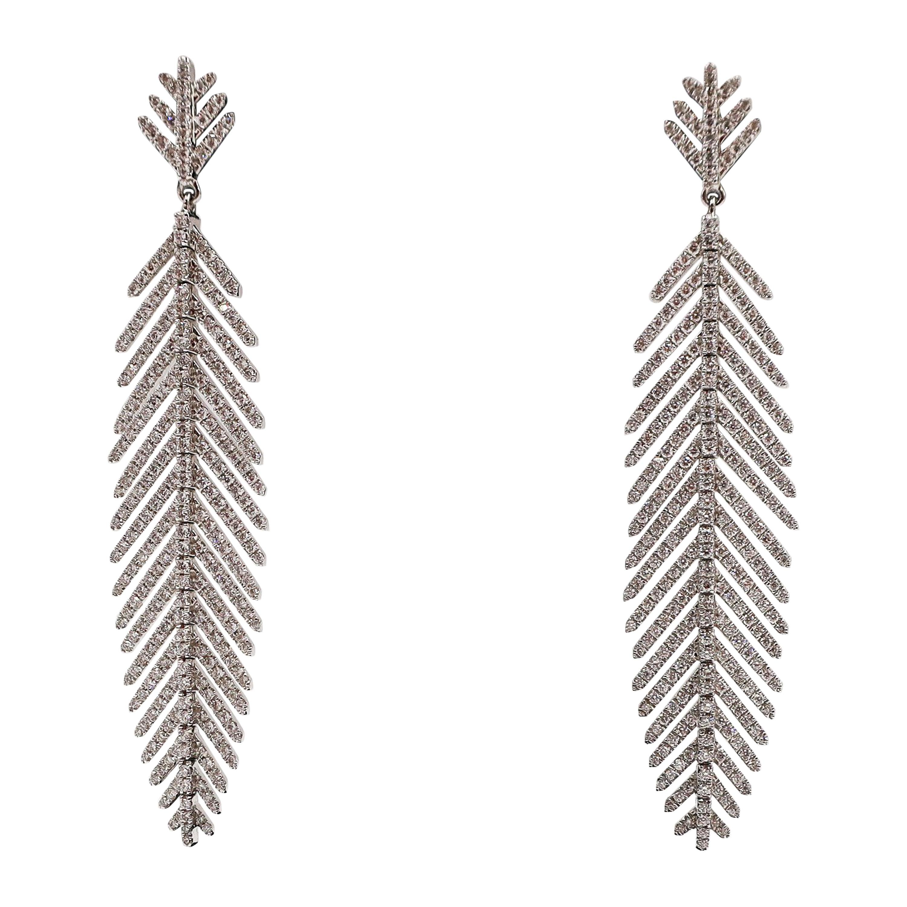 Diamond Crusted Feather Earrings For Sale