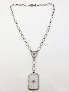 Diamond Carved Crystal Platinum 14K White Gold Necklace