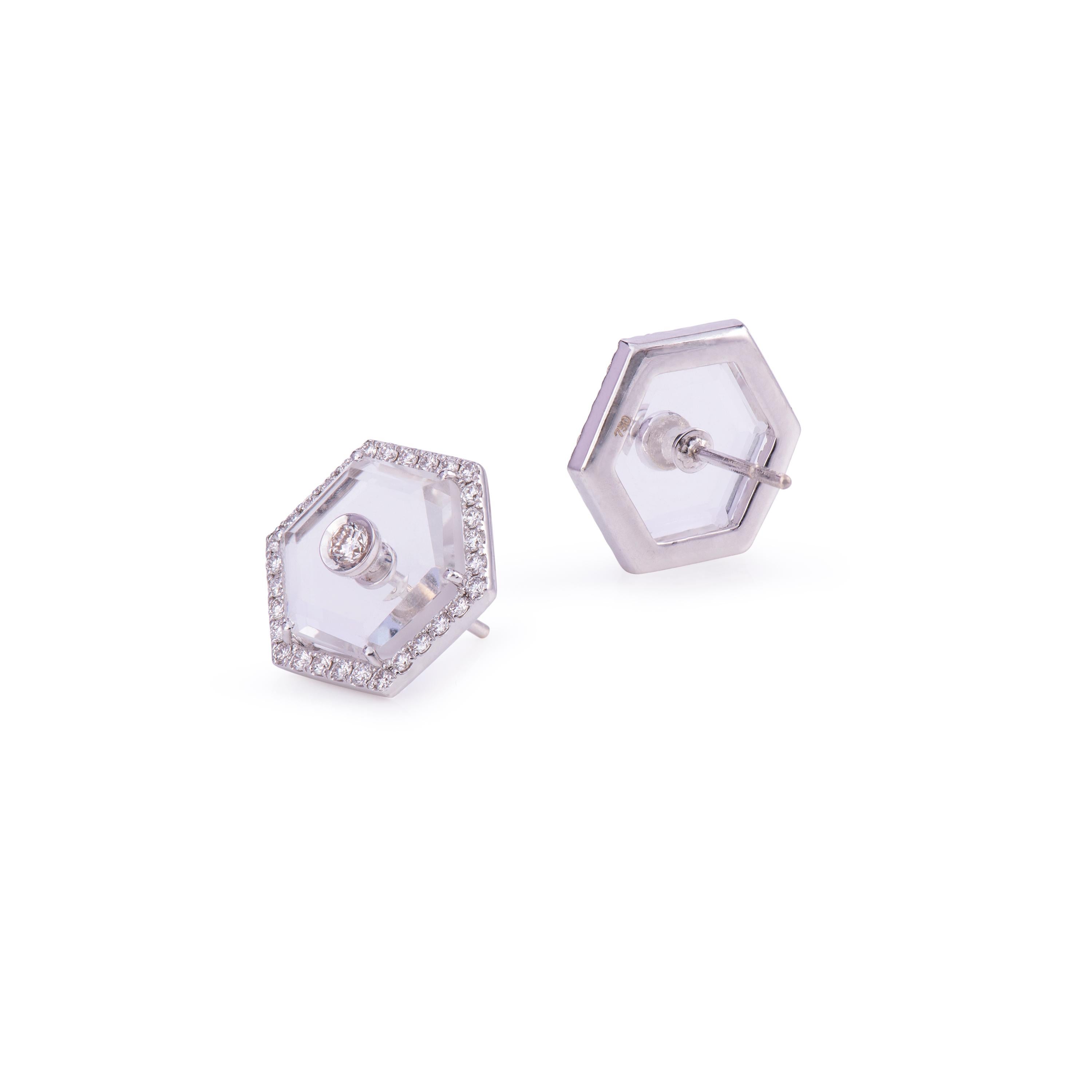 Contemporary Diamond Crystal Octagonal Eartops For Sale