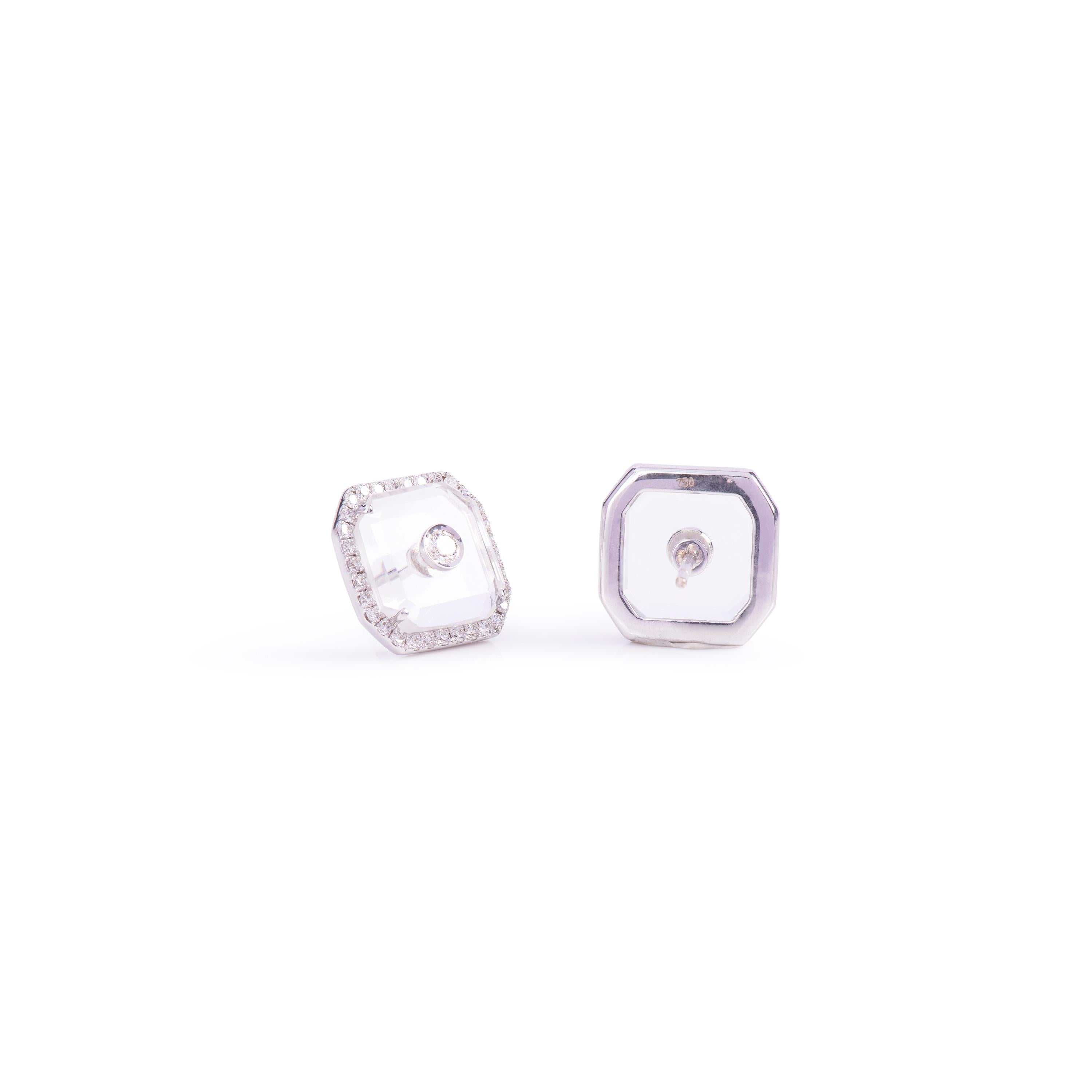 18K, Diamond, Crystal Square Eartops