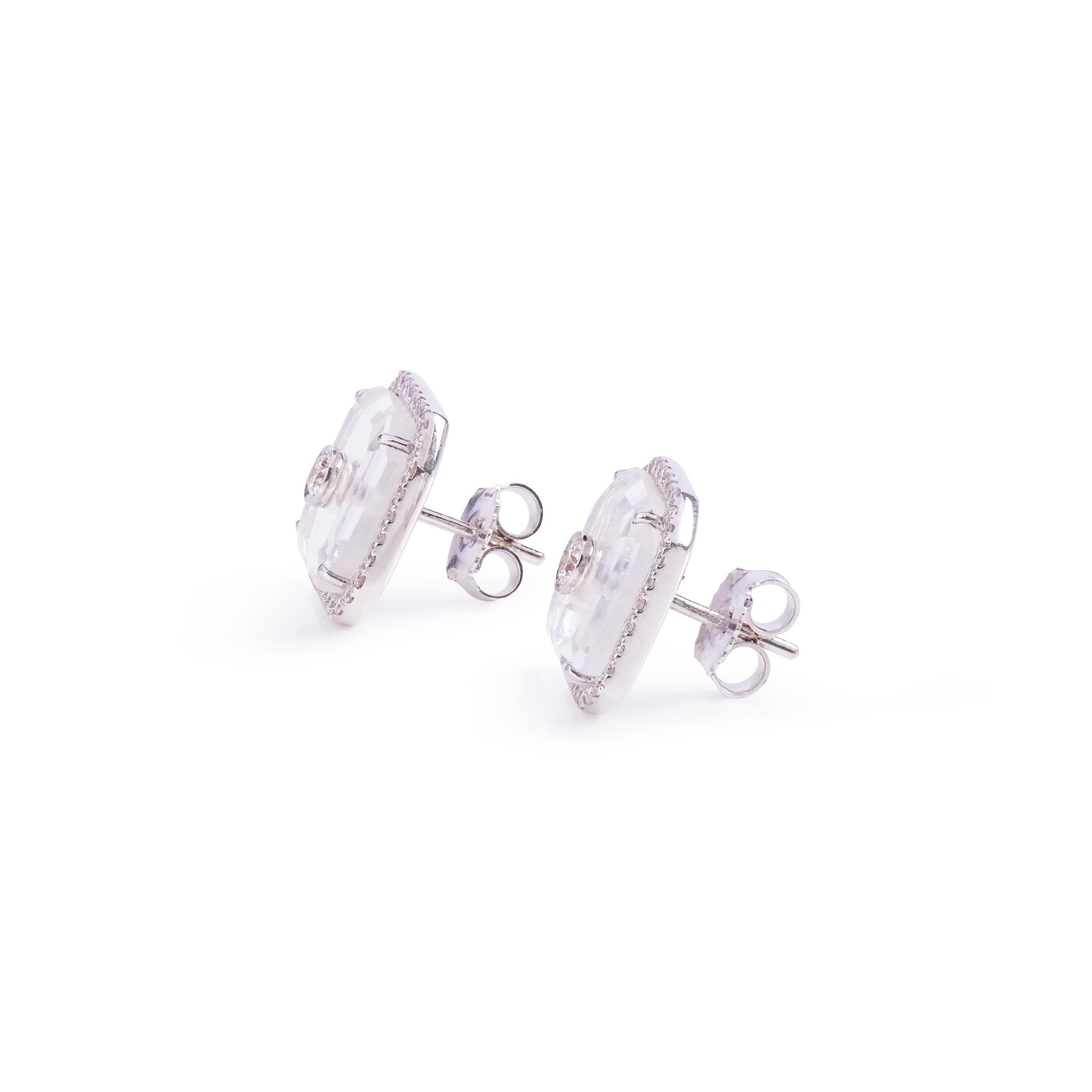 Contemporary Diamond Crystal Square Eartops For Sale