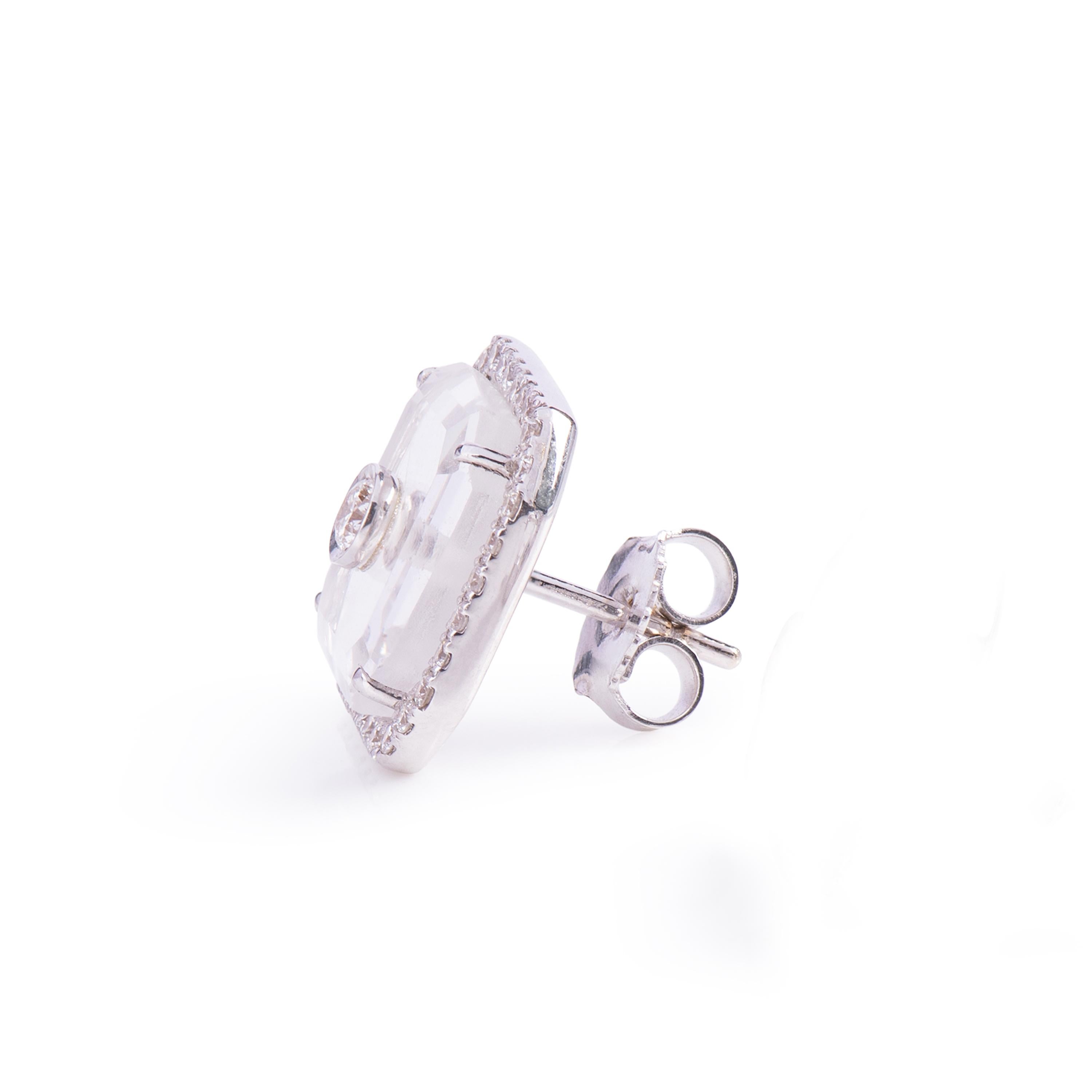 Round Cut Diamond Crystal Square Eartops For Sale