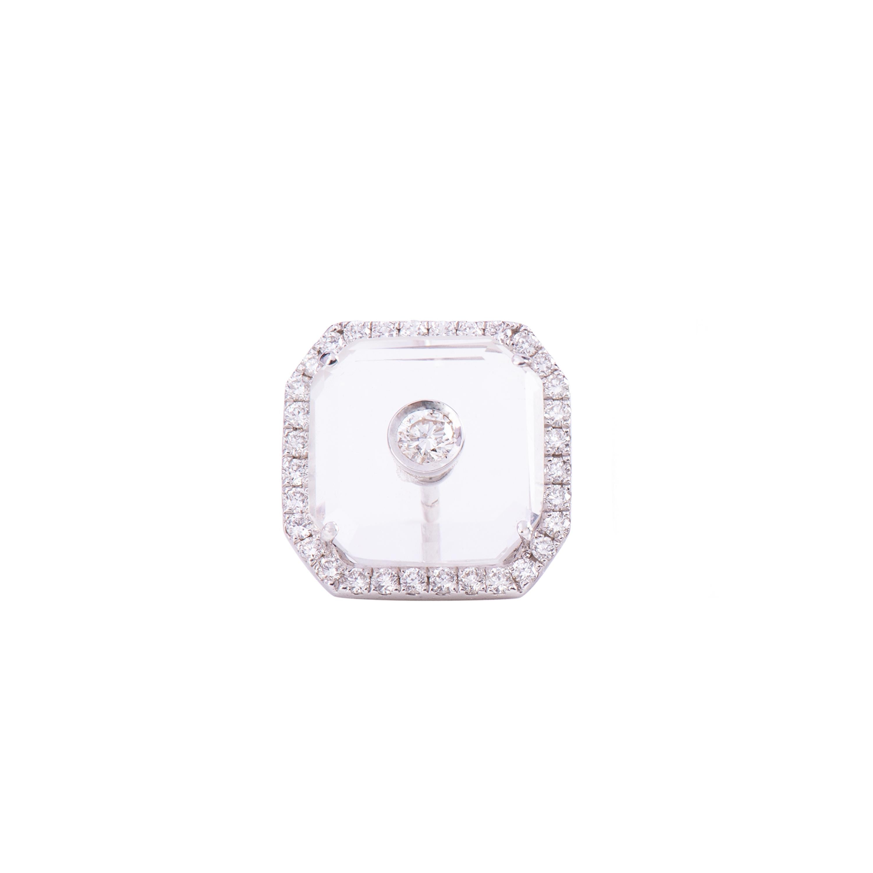 Diamond Crystal Square Eartops In New Condition For Sale In New York, NY