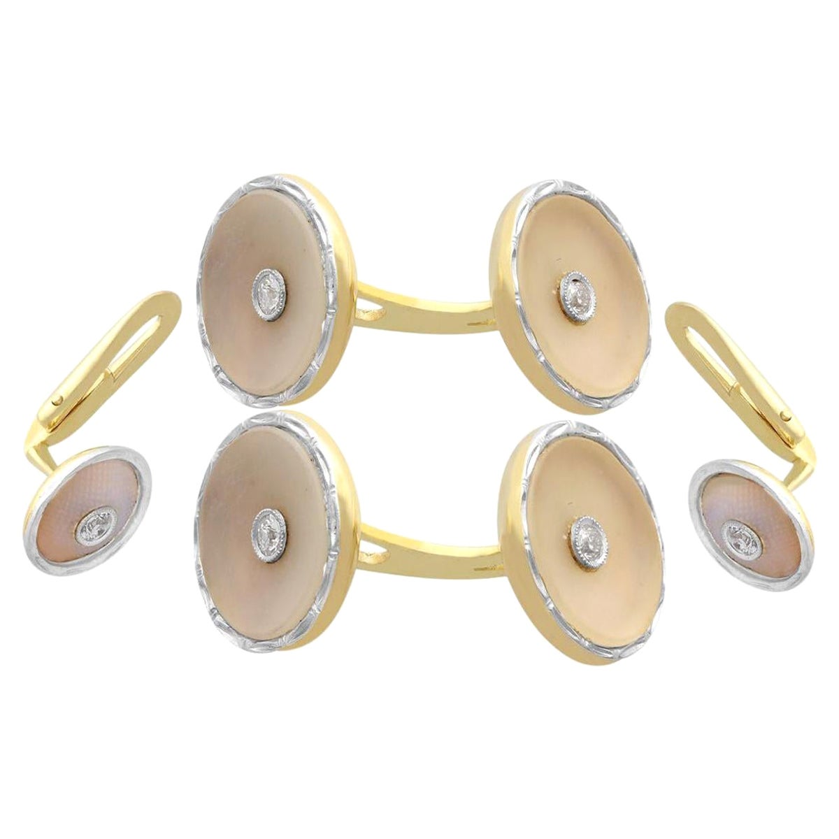 Diamond & Crystal Yellow Gold and Platinum Cufflink and Stud Set