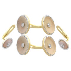 Diamond & Crystal Yellow Gold and Platinum Cufflink and Stud Set