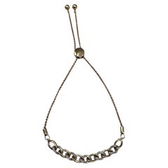 Diamond Cuban Bola Bracelet 14K Yellow Gold 0.16ct Adjustable 7.25in
