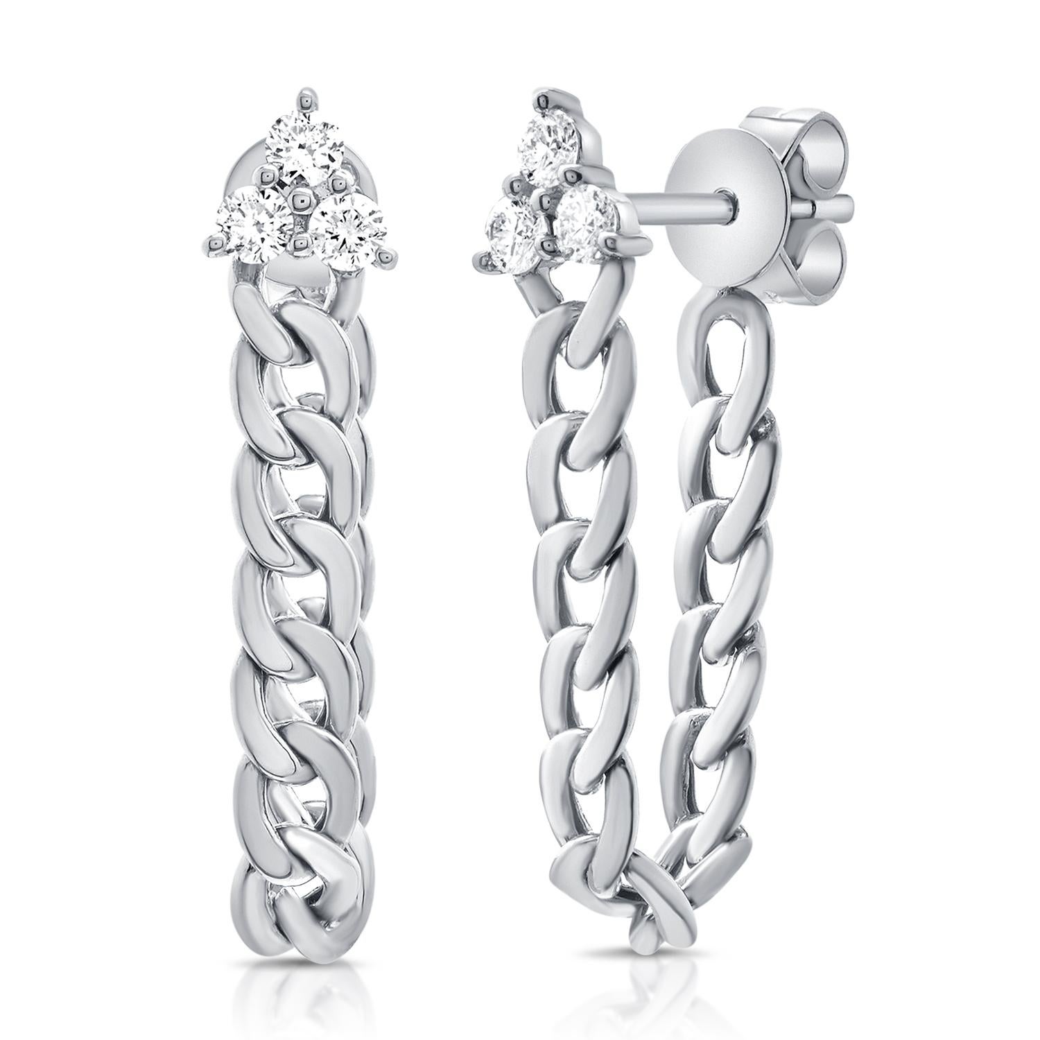Boucles d'oreilles pendantes à chaîne cubaine en diamant 0.27 carats or jaune 14 carats 2.09 grammes Neuf - En vente à New York, NY