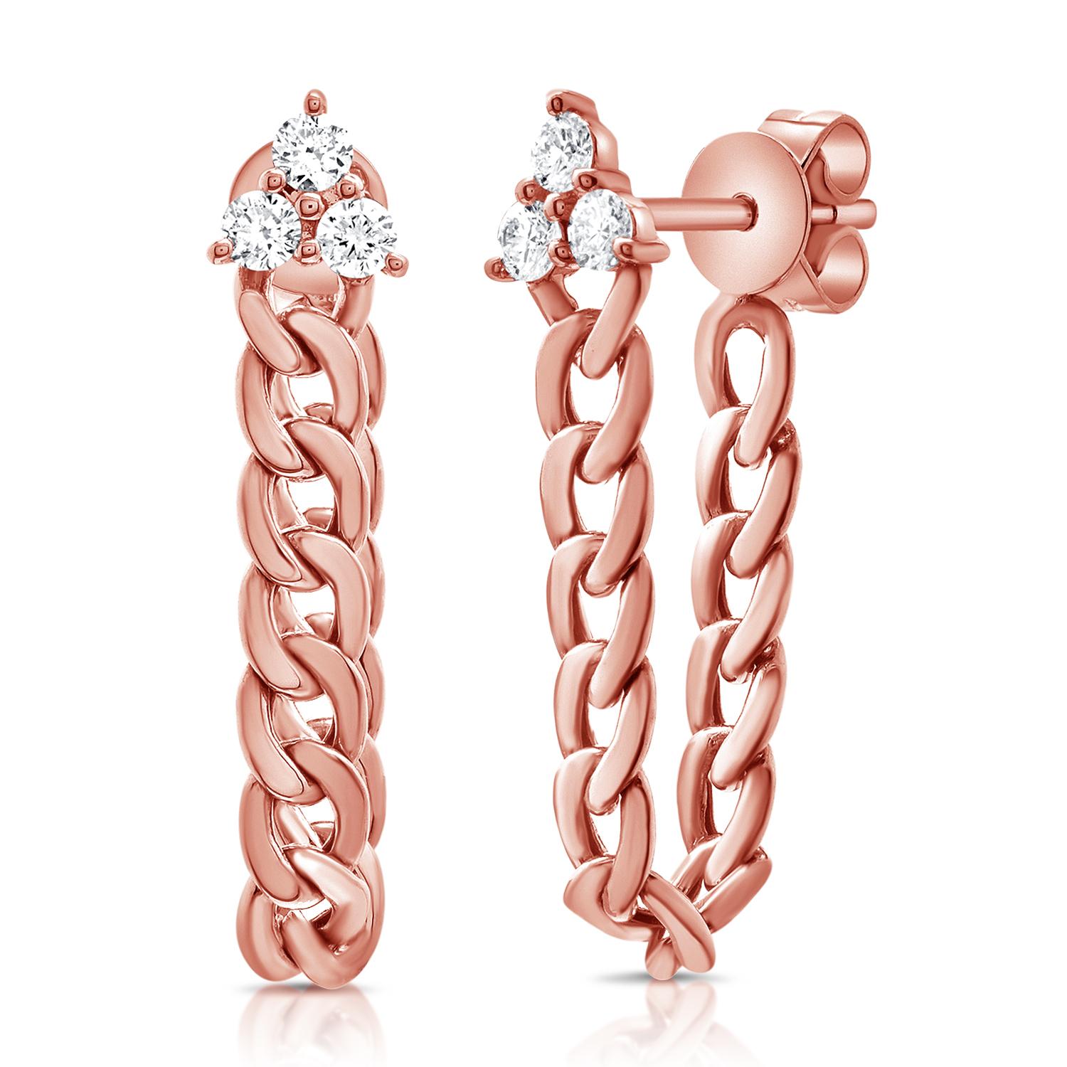 Boucles d'oreilles pendantes à chaîne cubaine en diamant 0.27 carats or jaune 14 carats 2.09 grammes Pour femmes en vente