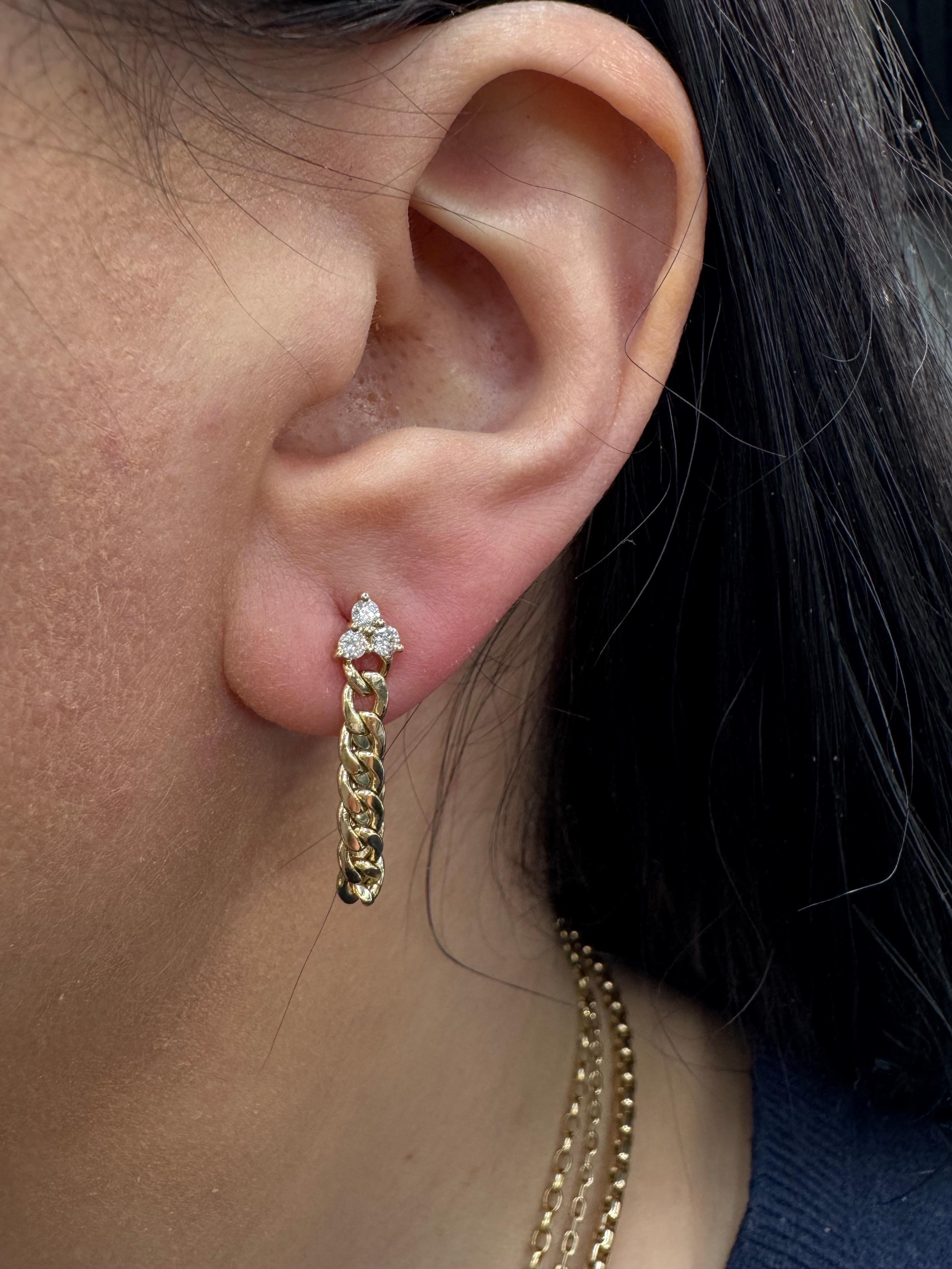 Boucles d'oreilles pendantes à chaîne cubaine en diamant 0.27 carats or jaune 14 carats 2.09 grammes en vente 1