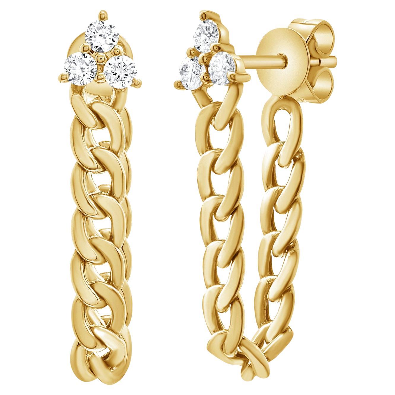 Boucles d'oreilles pendantes à chaîne cubaine en diamant 0.27 carats or jaune 14 carats 2.09 grammes en vente