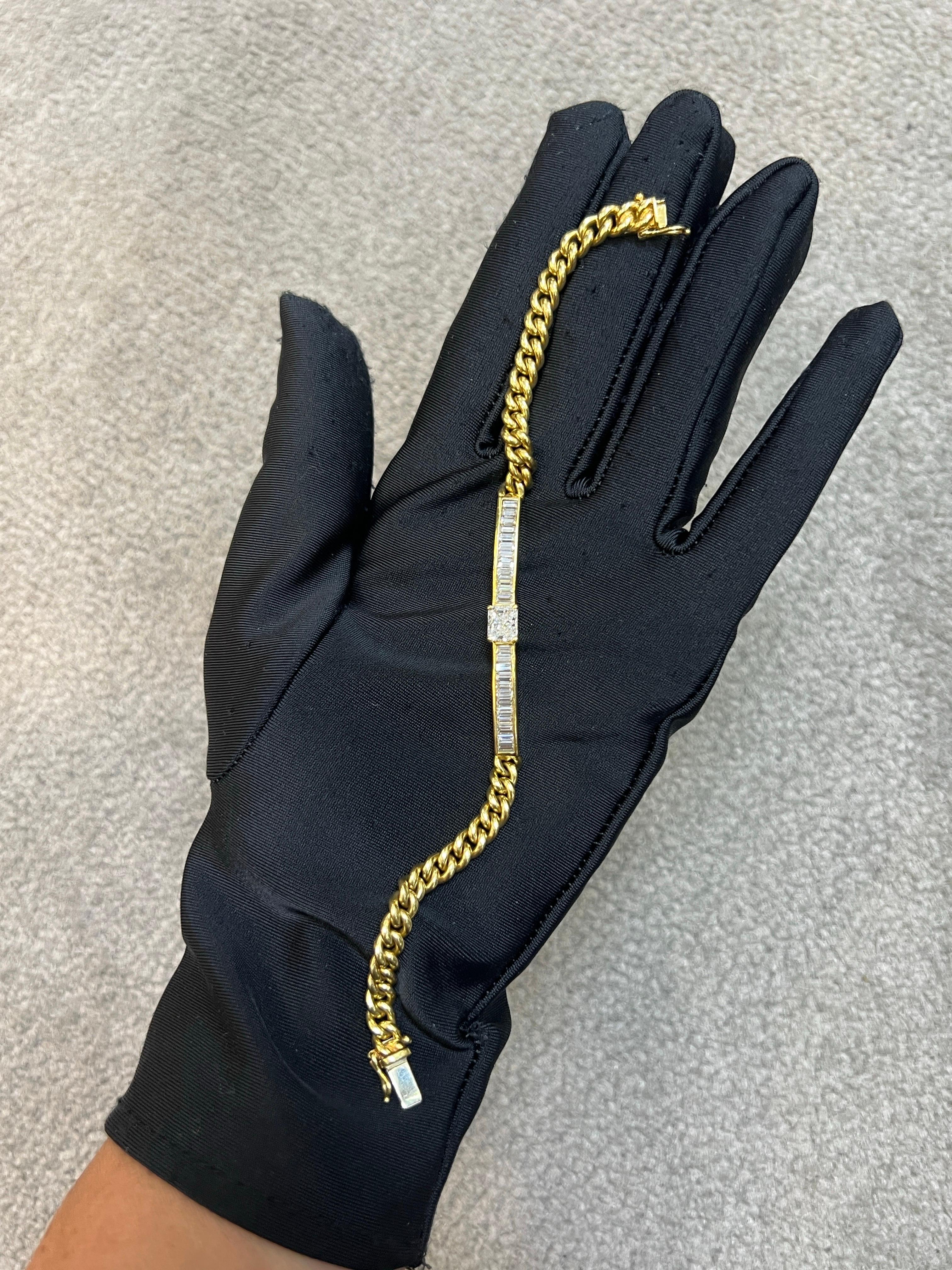 Princess Cut Diamond Cuban Link Bracelet For Sale