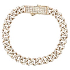 Diamond Cuban Link Bracelet with Diamond Clasp 4.89 Carats 14 Karat Yellow Gold