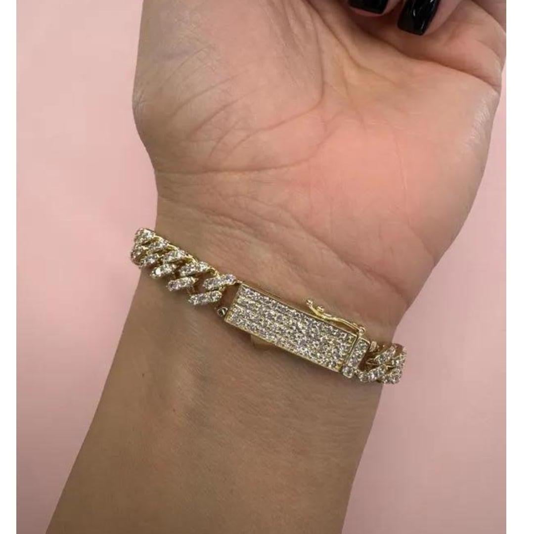 Bracelet à maillons cubains en or jaune 14 carats avec fermoir en diamants de 4,89 carats Unisexe en vente