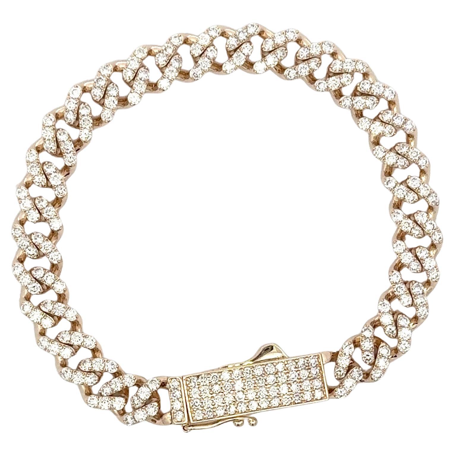 Diamond Cuban Link Bracelet with Diamond Clasp 4.89 Carats 14 Karat Yellow Gold