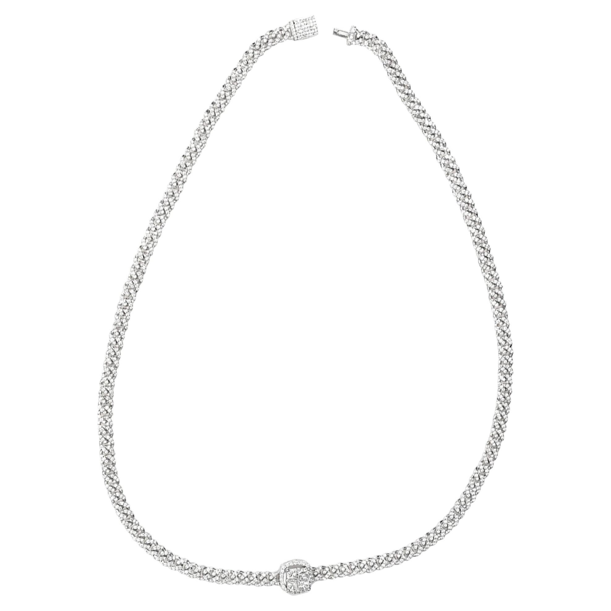 Catena di diamanti a maglie cubane in oro bianco 14k Gioielli per collane di pregio in vendita