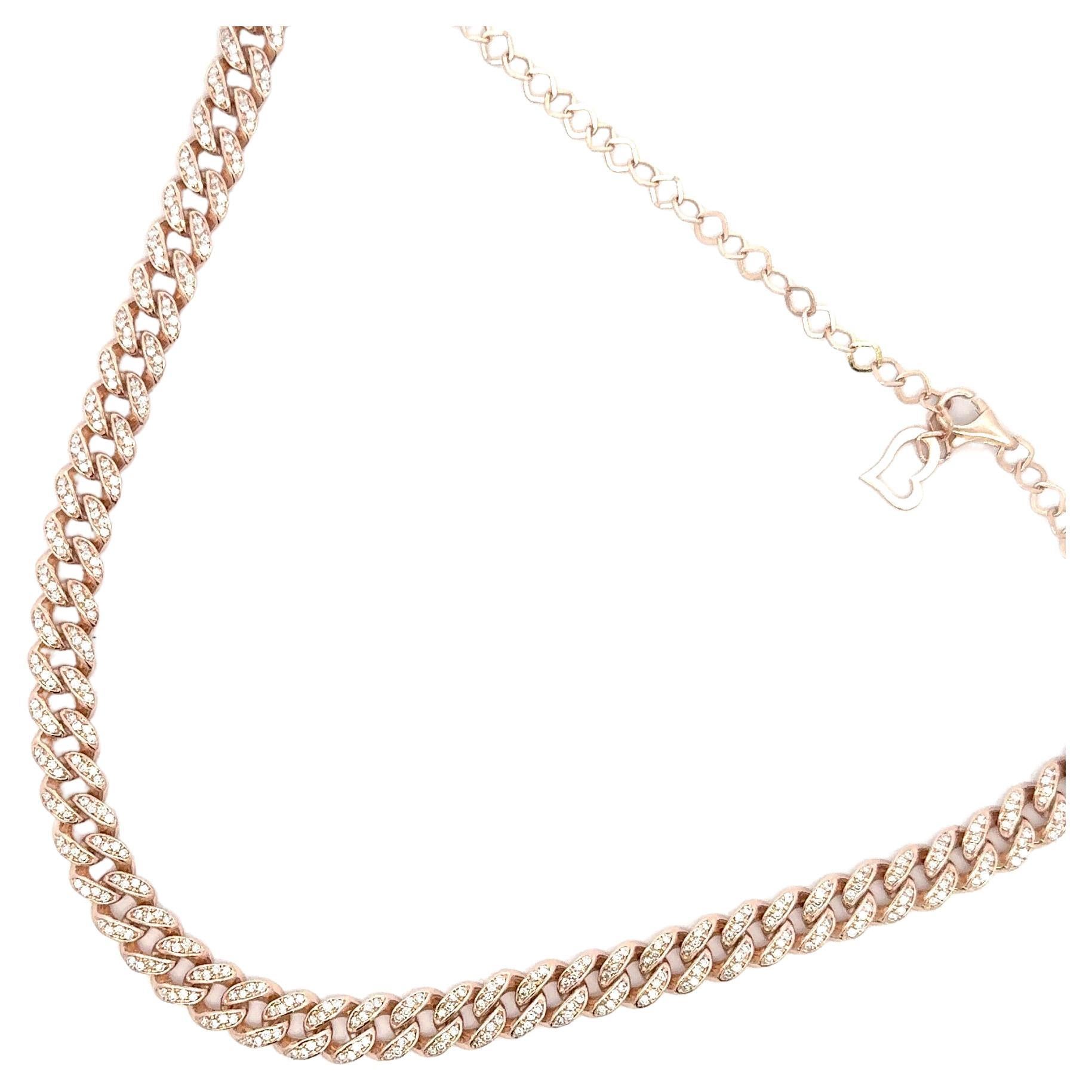 Contemporary Diamond Cuban Link Choker Necklace Adjustable 1.88 Carats 14 Karat Rose Gold For Sale