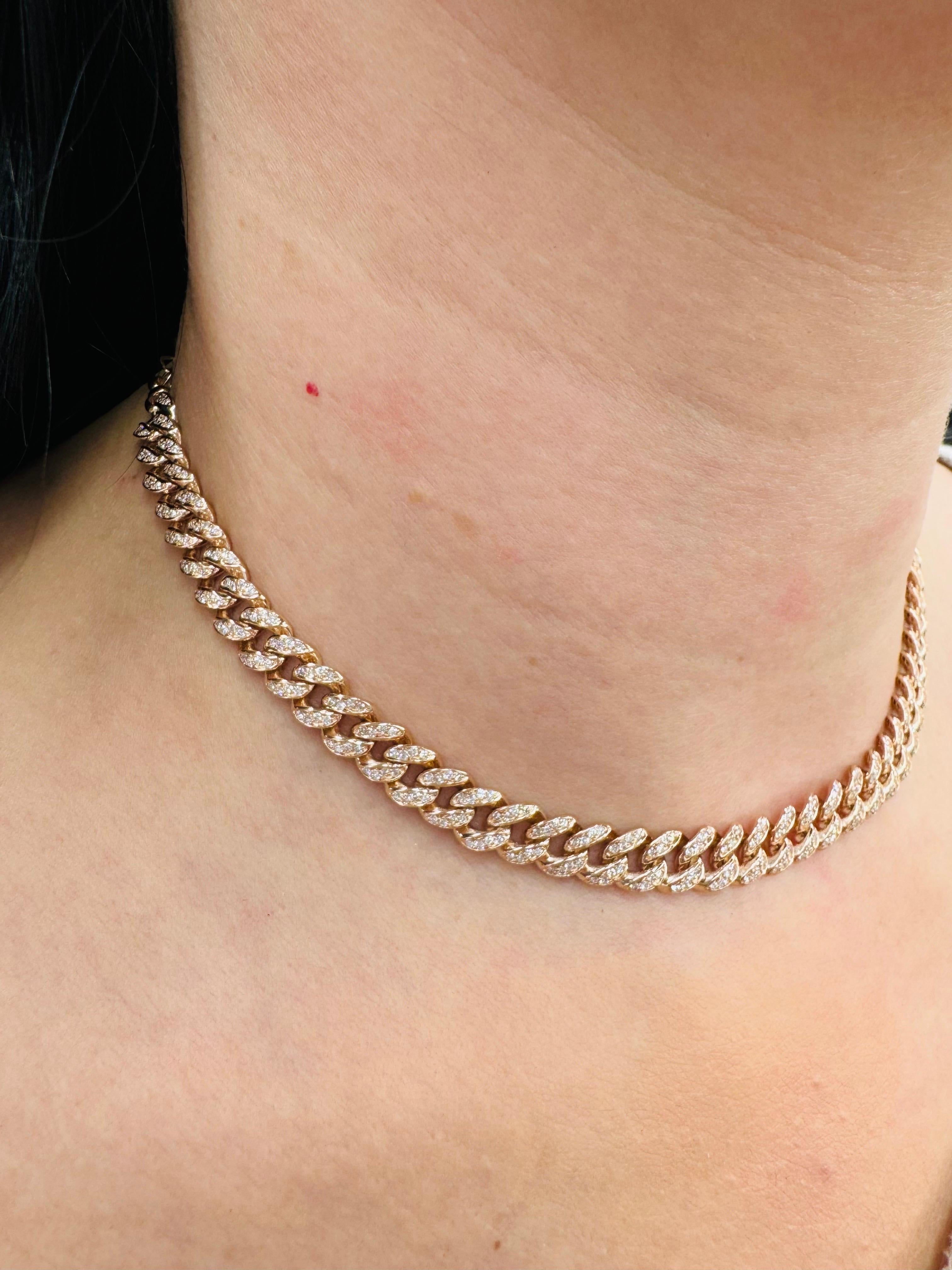 Diamond Cuban Link Choker Necklace Adjustable 1.88 Carats 14 Karat Rose Gold In New Condition For Sale In New York, NY
