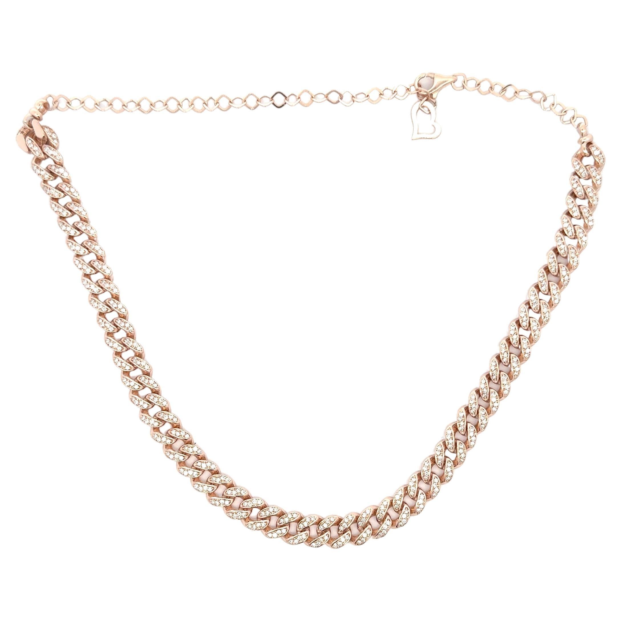 Diamond Cuban Link Choker Necklace Adjustable 1.88 Carats 14 Karat Rose Gold For Sale