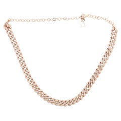 Diamond Cuban Link Choker Necklace Adjustable 1.88 Carats 14 Karat Rose Gold