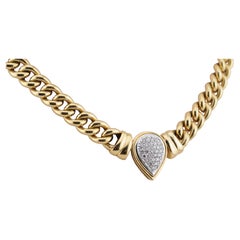 Diamond Cuban Link Collier Necklace in 18 Karat Yellow Gold