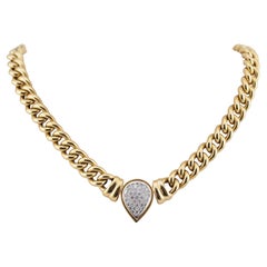 Diamond Cuban Link Collier Necklace in 18 Karat Yellow Gold
