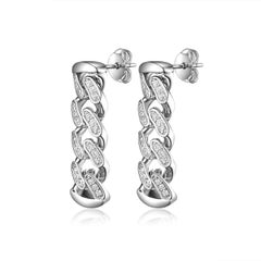 0.34Ct Diamond Cuban Link Dangle Earrings in 18K White Gold