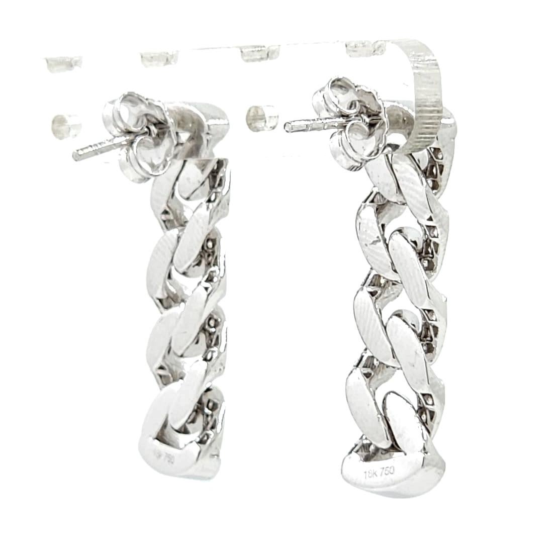 Contemporary Diamond Cuban Link Dangle Earrings in 18K White Gold For Sale