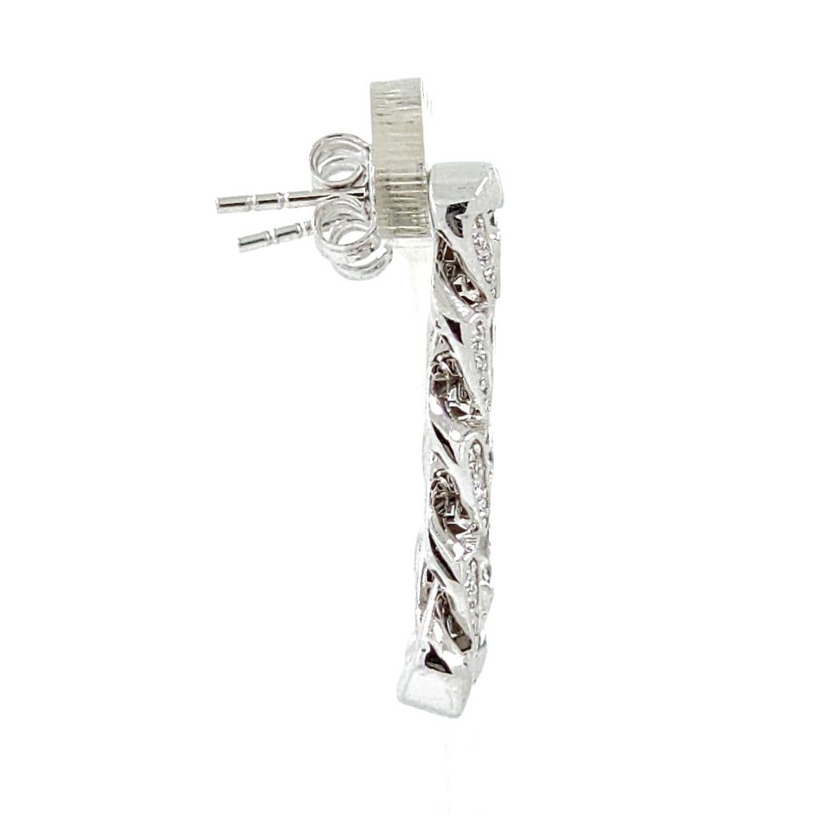Round Cut Diamond Cuban Link Dangle Earrings in 18K White Gold For Sale