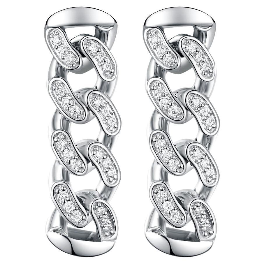 Diamond Cuban Link Dangle Earrings in 18K White Gold For Sale